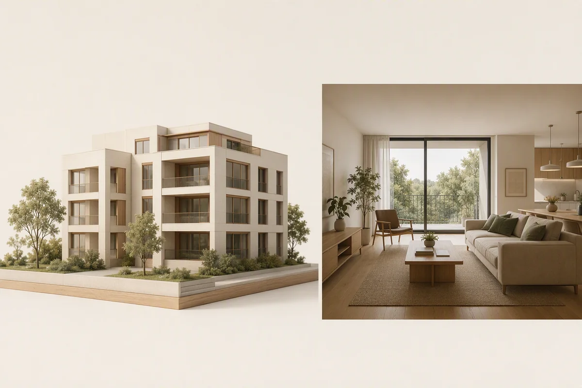 Editorial interior illustration for AI property visualisation for Dubai and UAE campaigns