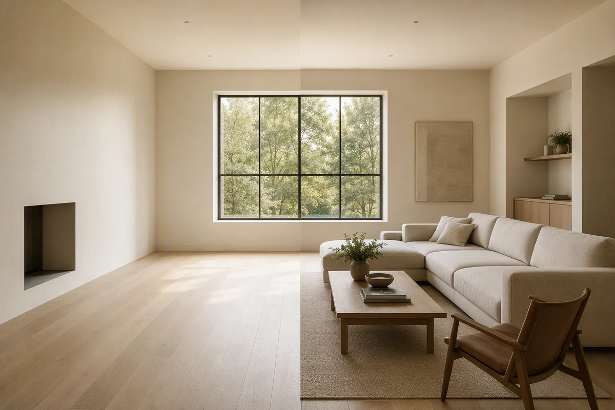 Editorial interior illustration for AI property visualisation in Germany: make room use clear