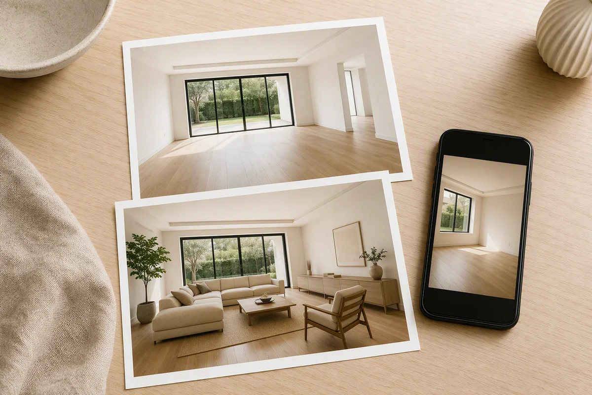 Smartphone property photography and a furnished interior concept