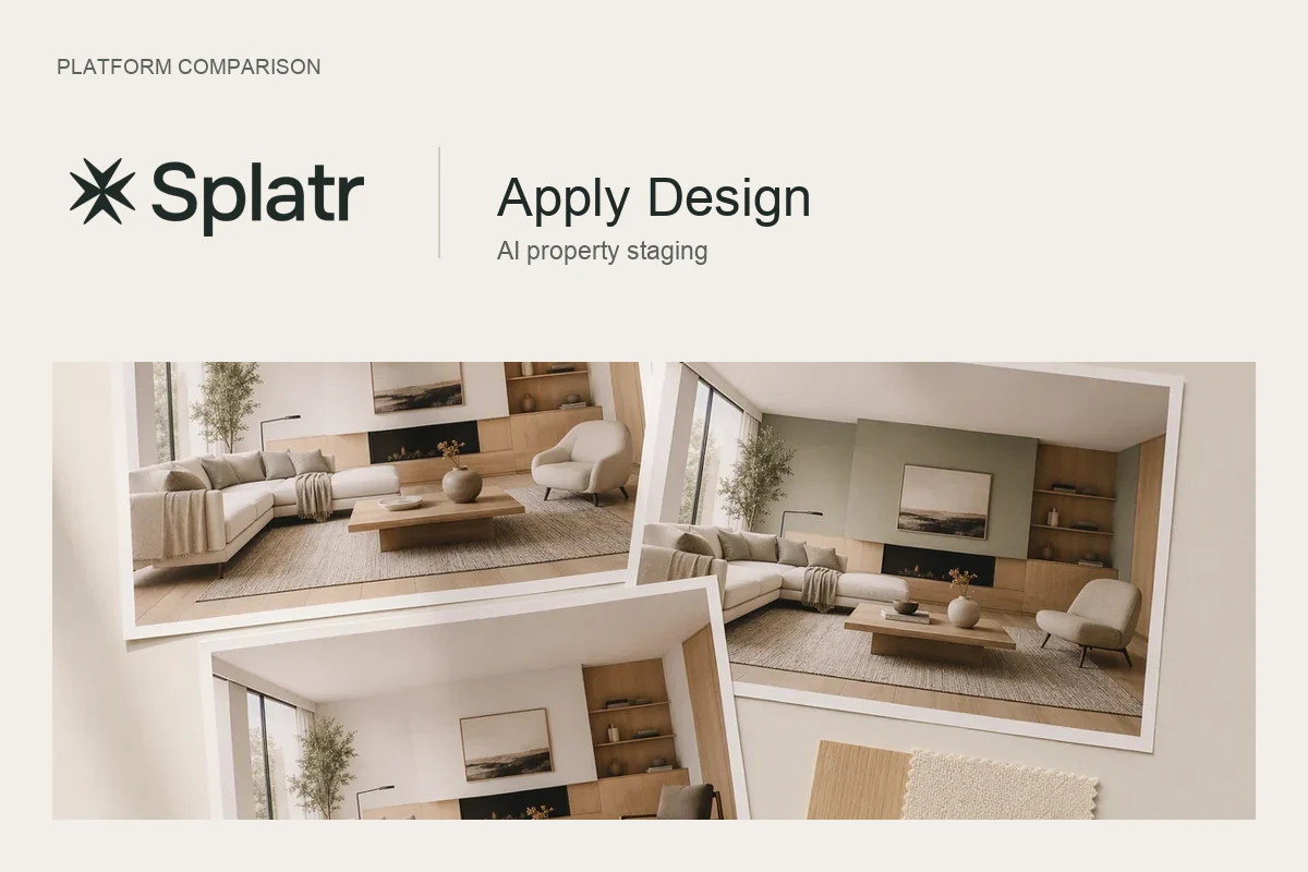 Splatr logo and Apply Design name above an editorial interior illustration