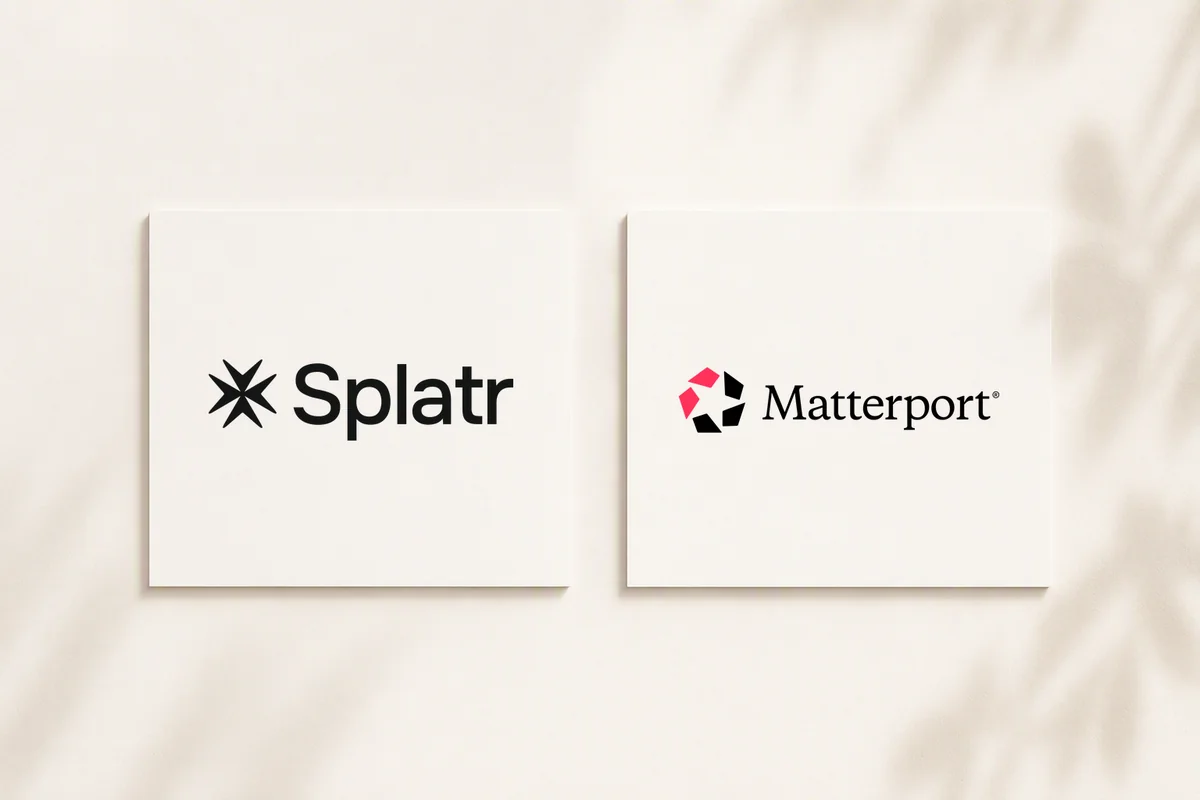 Splatr and Matterport logos on a minimal comparison cover