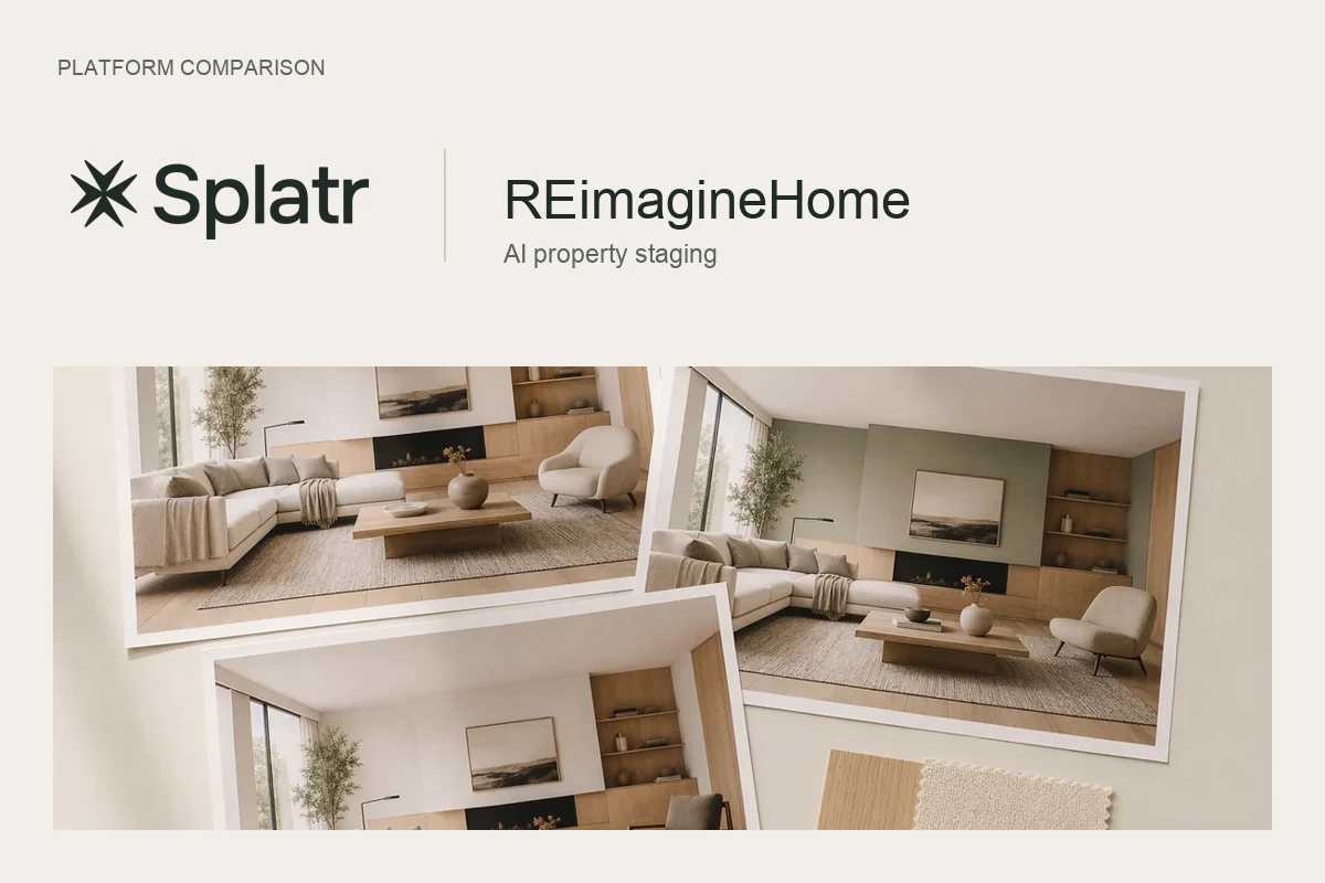 Splatr logo and REimagineHome name above an editorial interior illustration