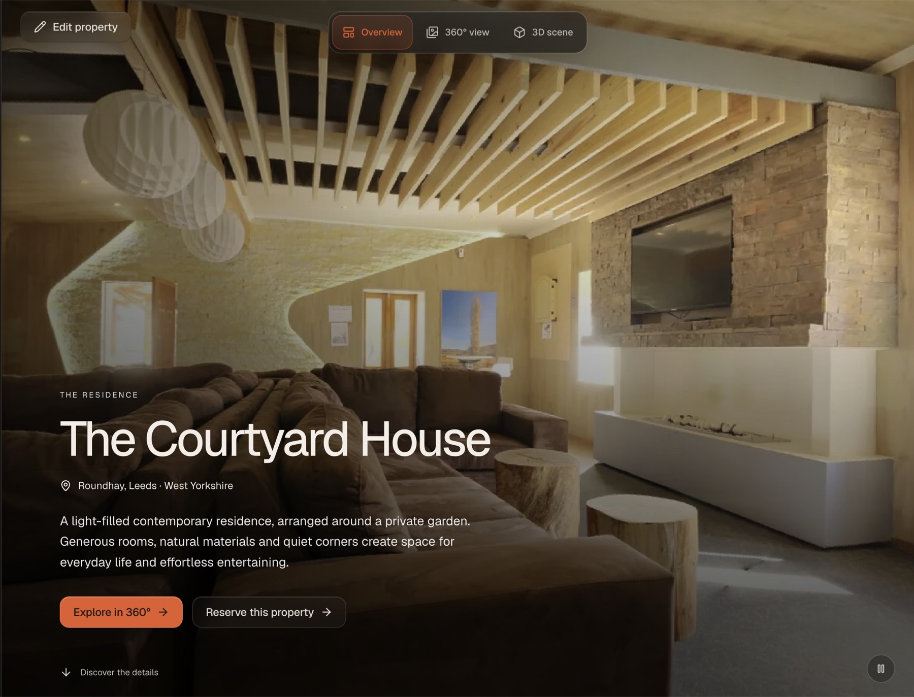 Splatr Overview page for The Courtyard House, showing its description, location and enquiry buttons