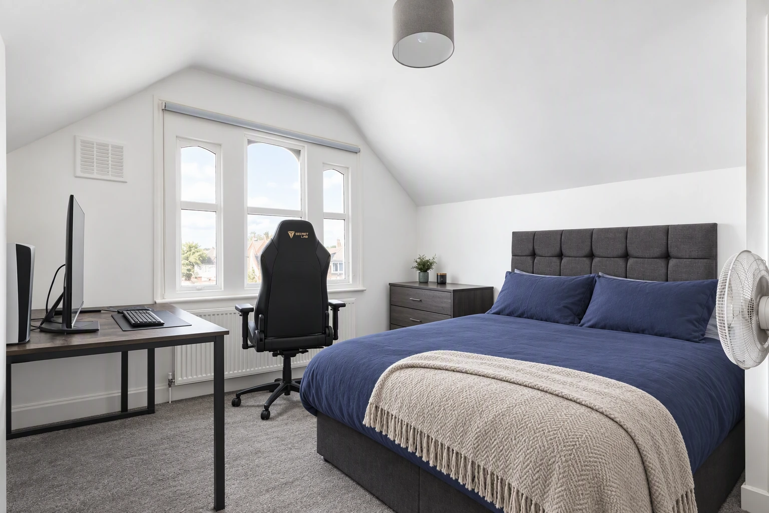 A cluttered bedroom photo with the mess removed and the room kept the same